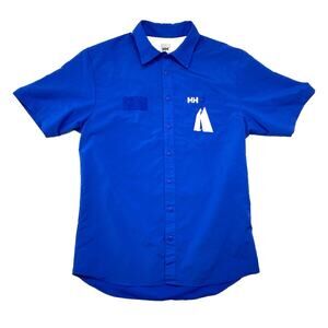 Helly Hansen Button Up Medium Shirt Short Sleeve Blue Vented Lightweight Hiking